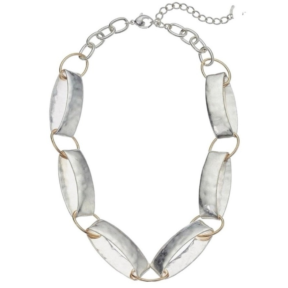 Robert Lee Morris RLM Soho Designer Statement Necklace Hammered Silver Oval Link